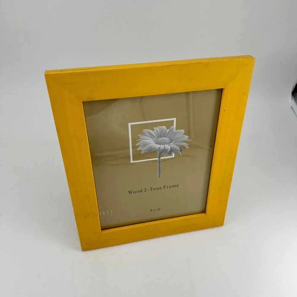 Yellow Wood 2-Tone Picture Frame 8x10 Tabletop Wall Mount Bright Home Decor